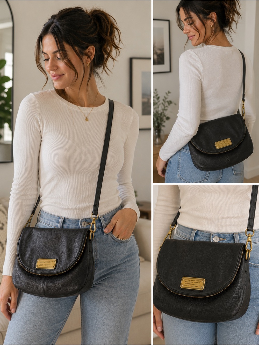 Y2K Marc Jacobs Black Pebble Leather Crossbody Foldover - Discounted style
